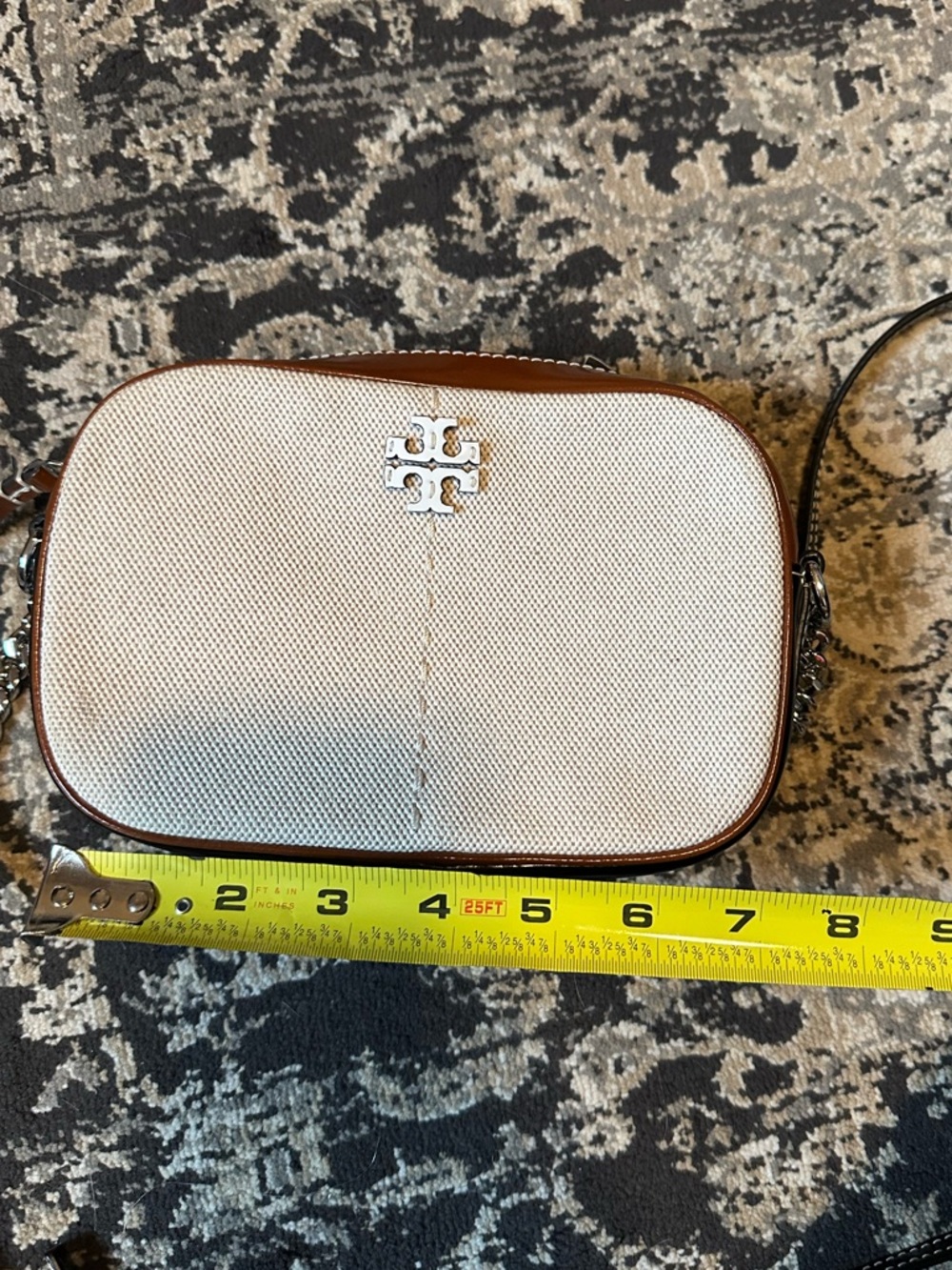 Tory Burch Cream Canvas Crossbody w/ Brown and Black Leather Trim - Picture 7 of 8
